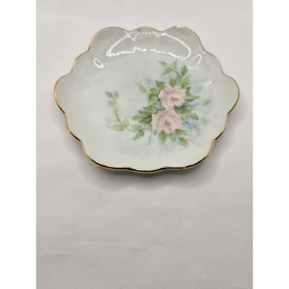 Pink Roses Hand Painted Hand Made Porcelain Trinket Tray 1999 14K Lined Signed - Picture 4 of 9